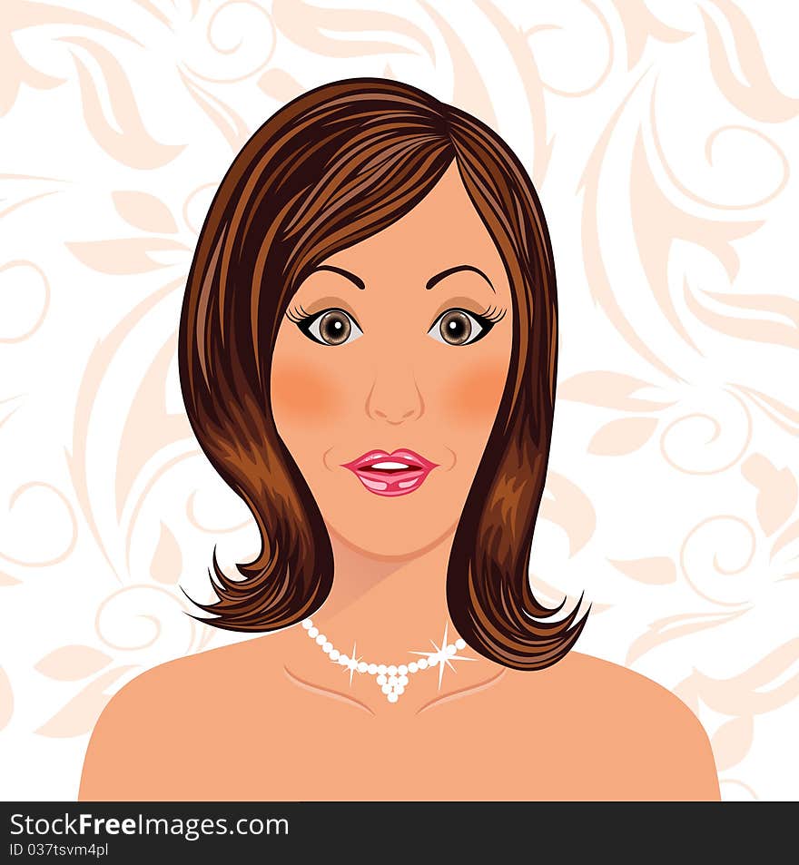 Illustration beautiful girl's face with floral background - vector. Illustration beautiful girl's face with floral background - vector