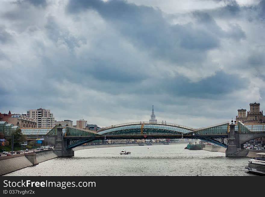 Glass pedestrian Bridge over Moscow river. Glass pedestrian Bridge over Moscow river