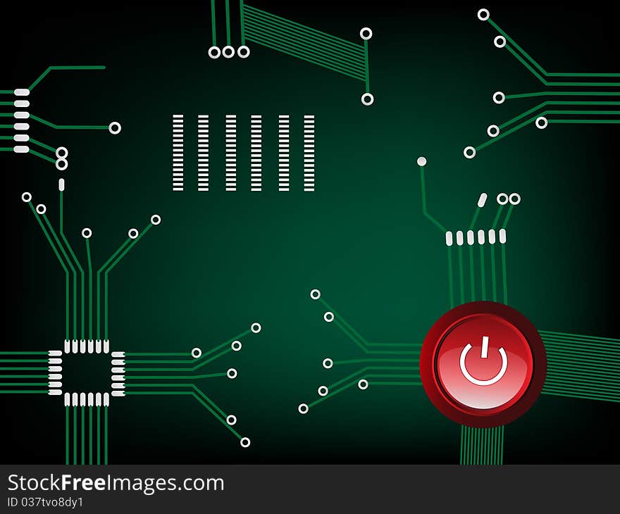 Green board with electrical scheme and button