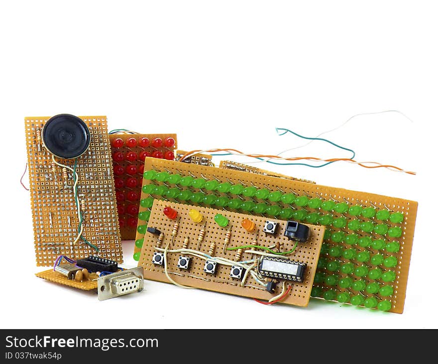 Electronic circuits DIY isolated on white background. Electronic circuits DIY isolated on white background