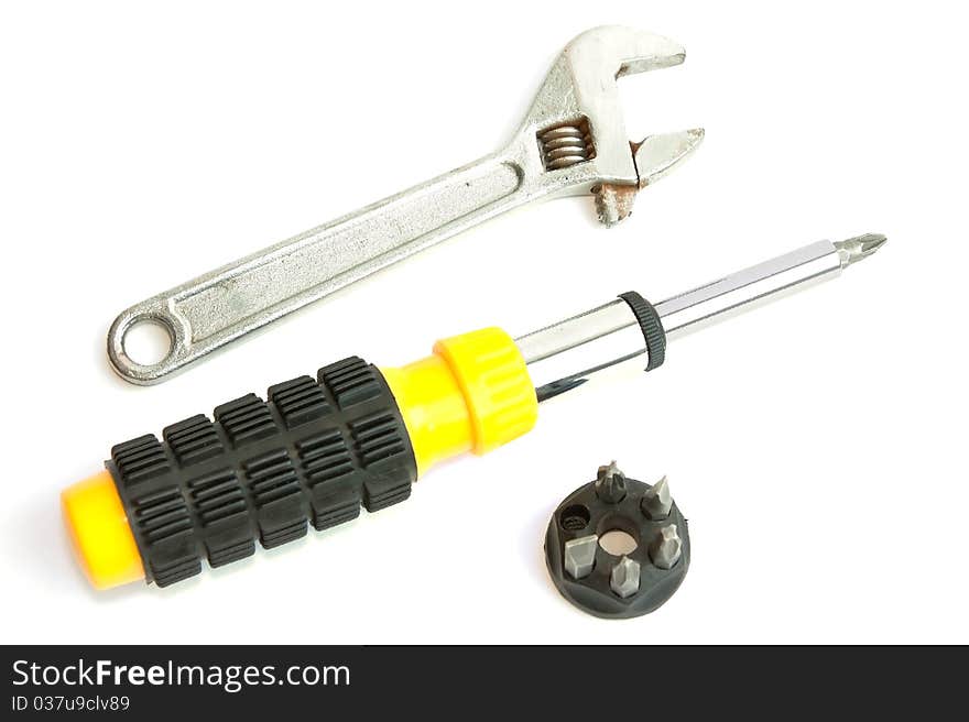 Adjustable wrench and screwdriver