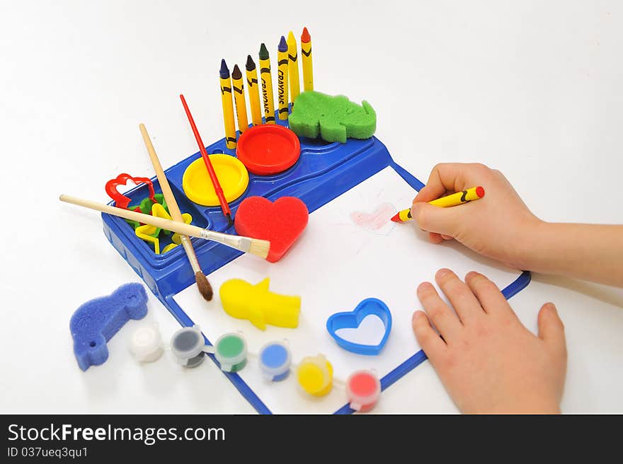 School activity isolated on white in studio