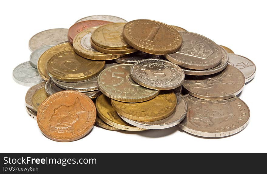 Old coins on white background.