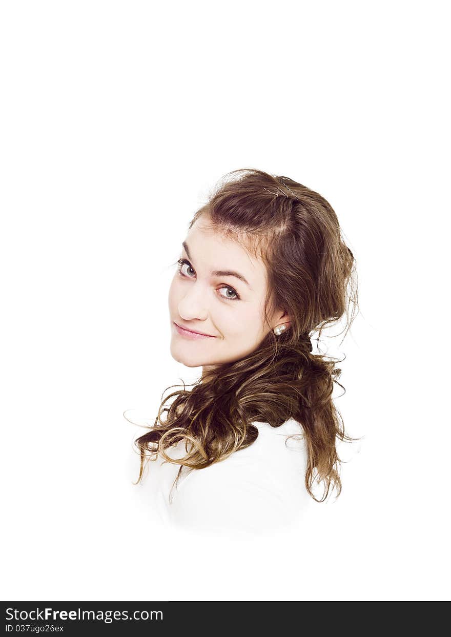 Young woman portrait on white background