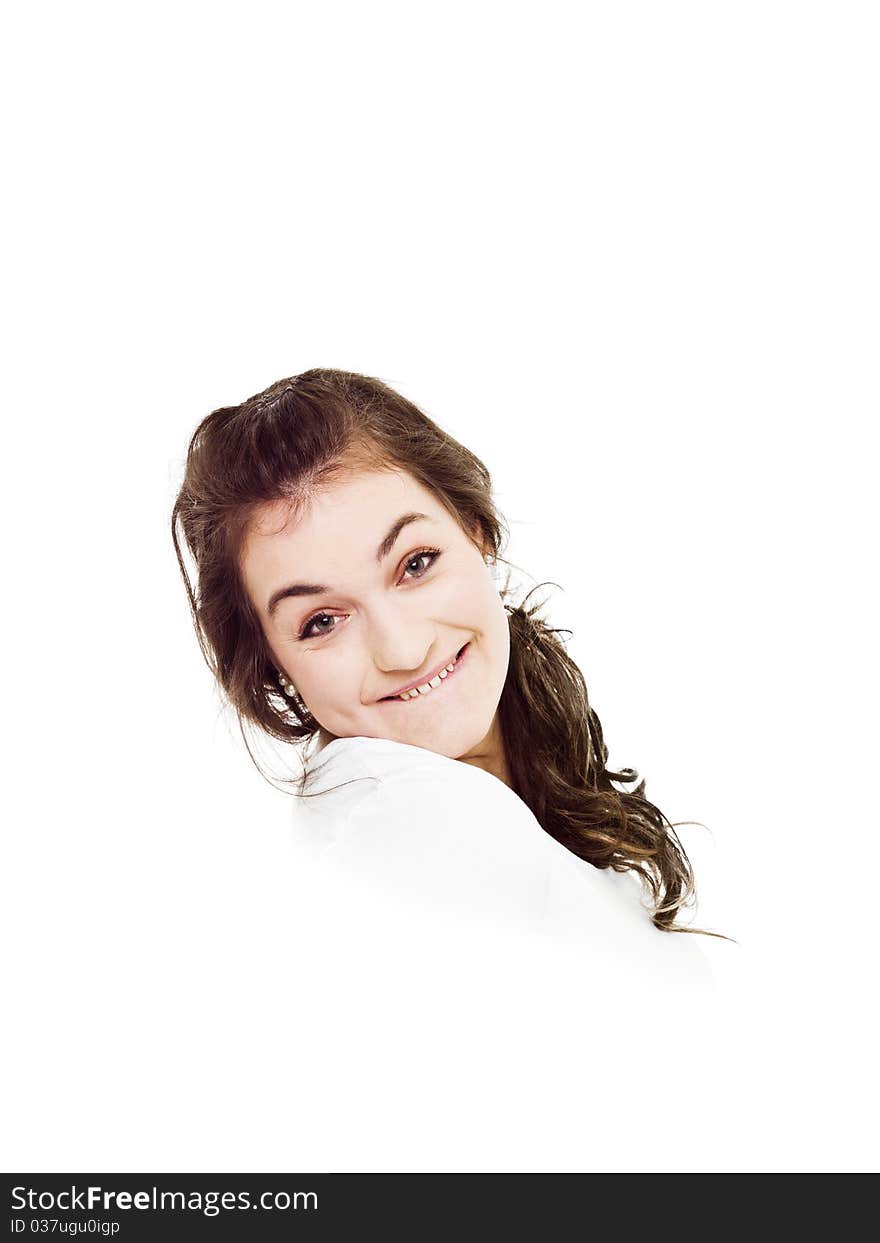 Young woman portrait on white background