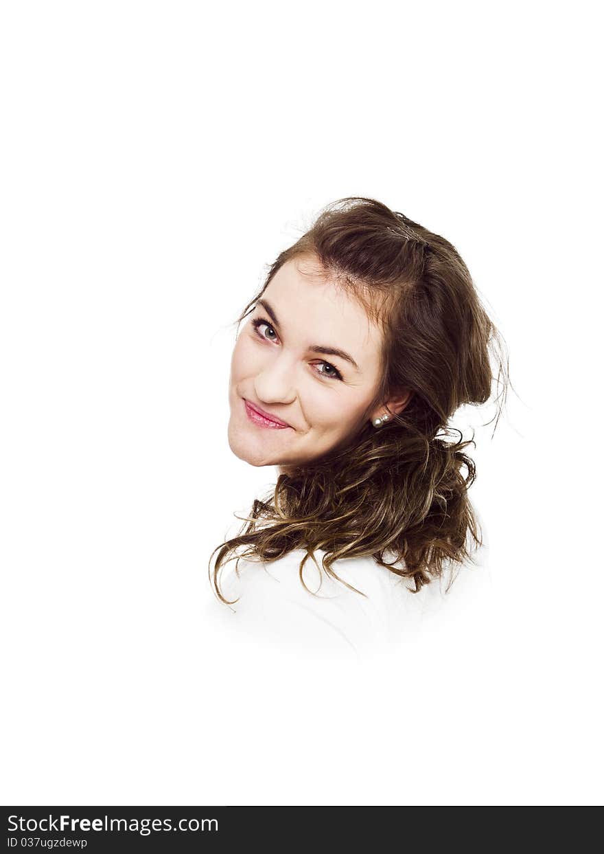 Young Happy woman on white background