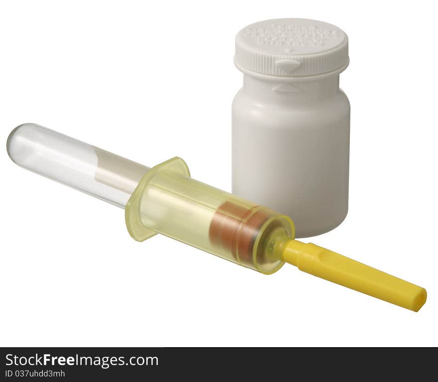 Close-up of Syringe on white background.