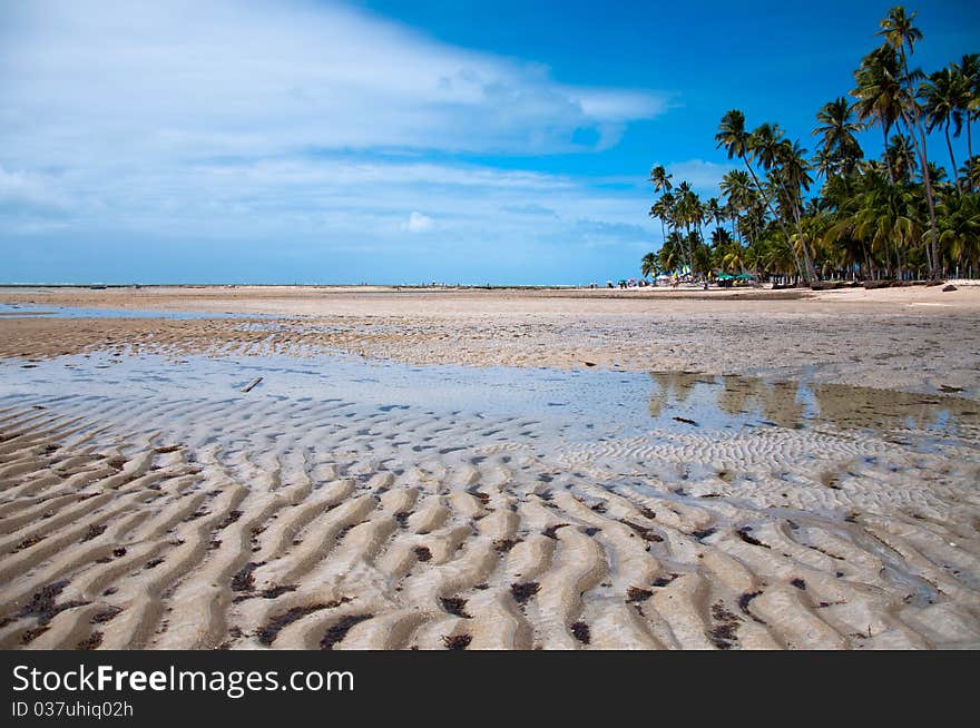 Texture of waves on the sand in a brazilian beach