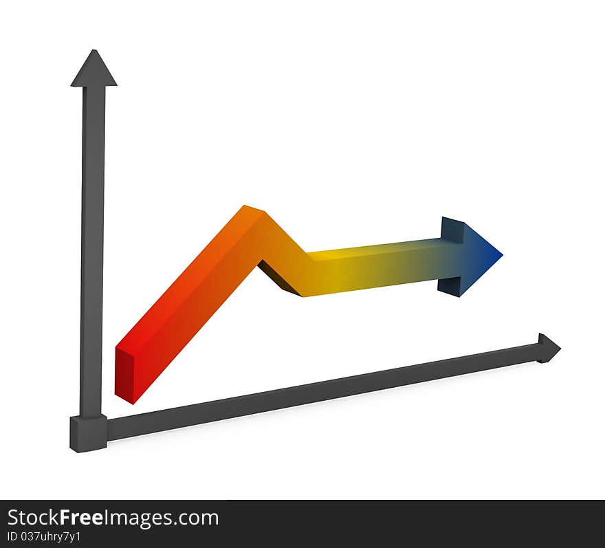 3d arrow on the chart isolated on white background