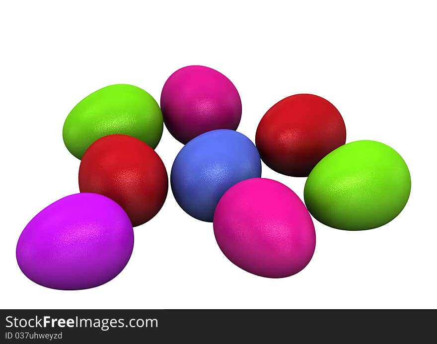 3d Colored Easter Eggs on white background