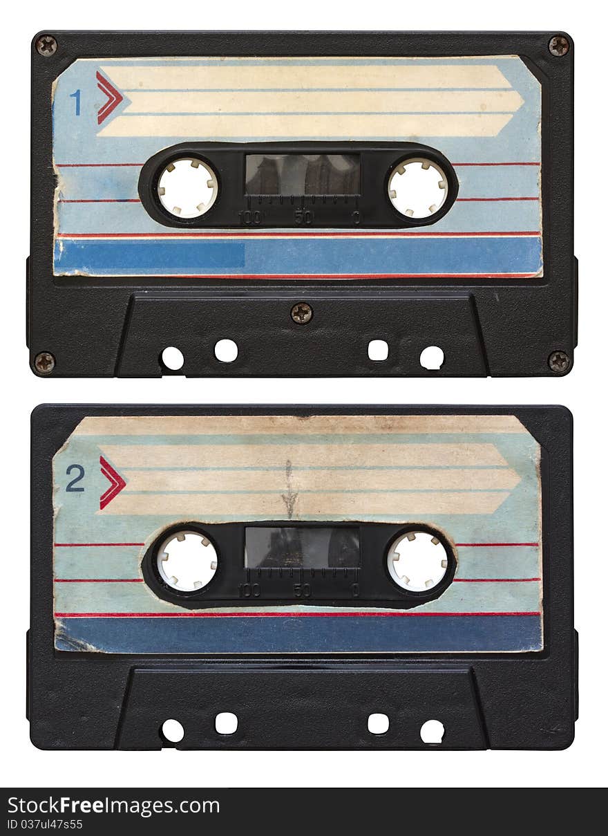 Audio cassette isolated on white background. side 1 and 2