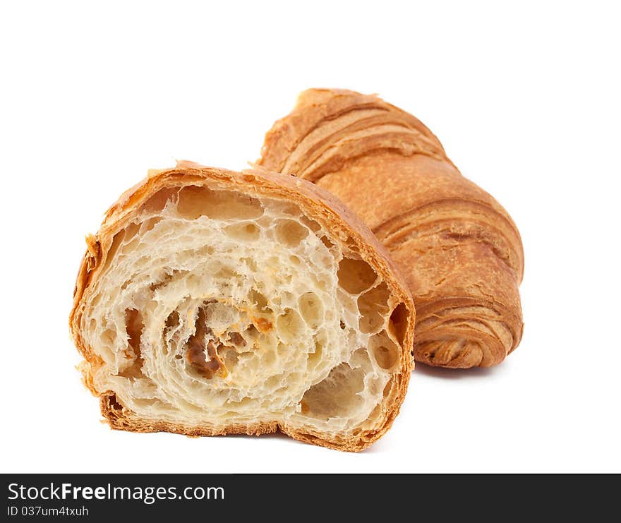 Croissant stuffed with a white background