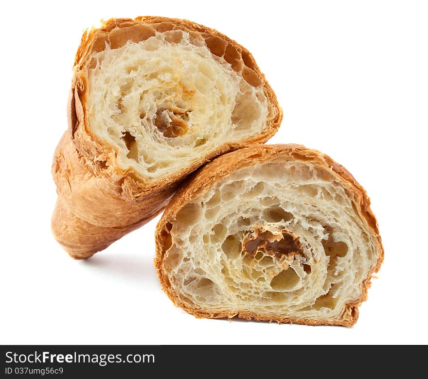 Croissant stuffed with a white background