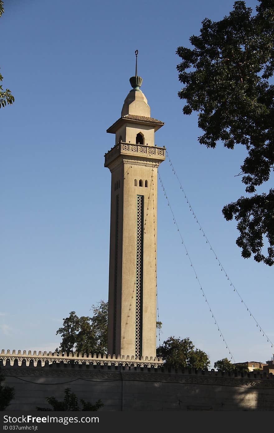 Minaret tower of old egyptian mosque