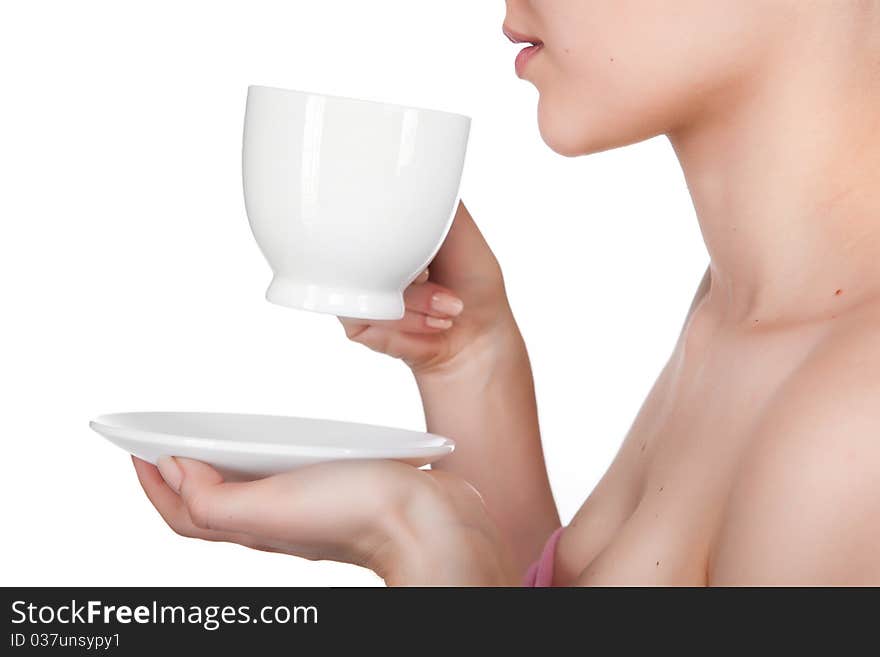 Woman Holding Tea Cup Isolated