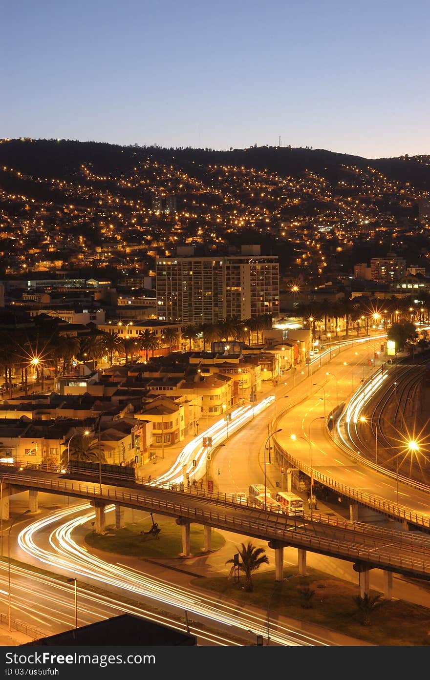 Night view of the city of Valparaiso and its hills. Night view of the city of Valparaiso and its hills