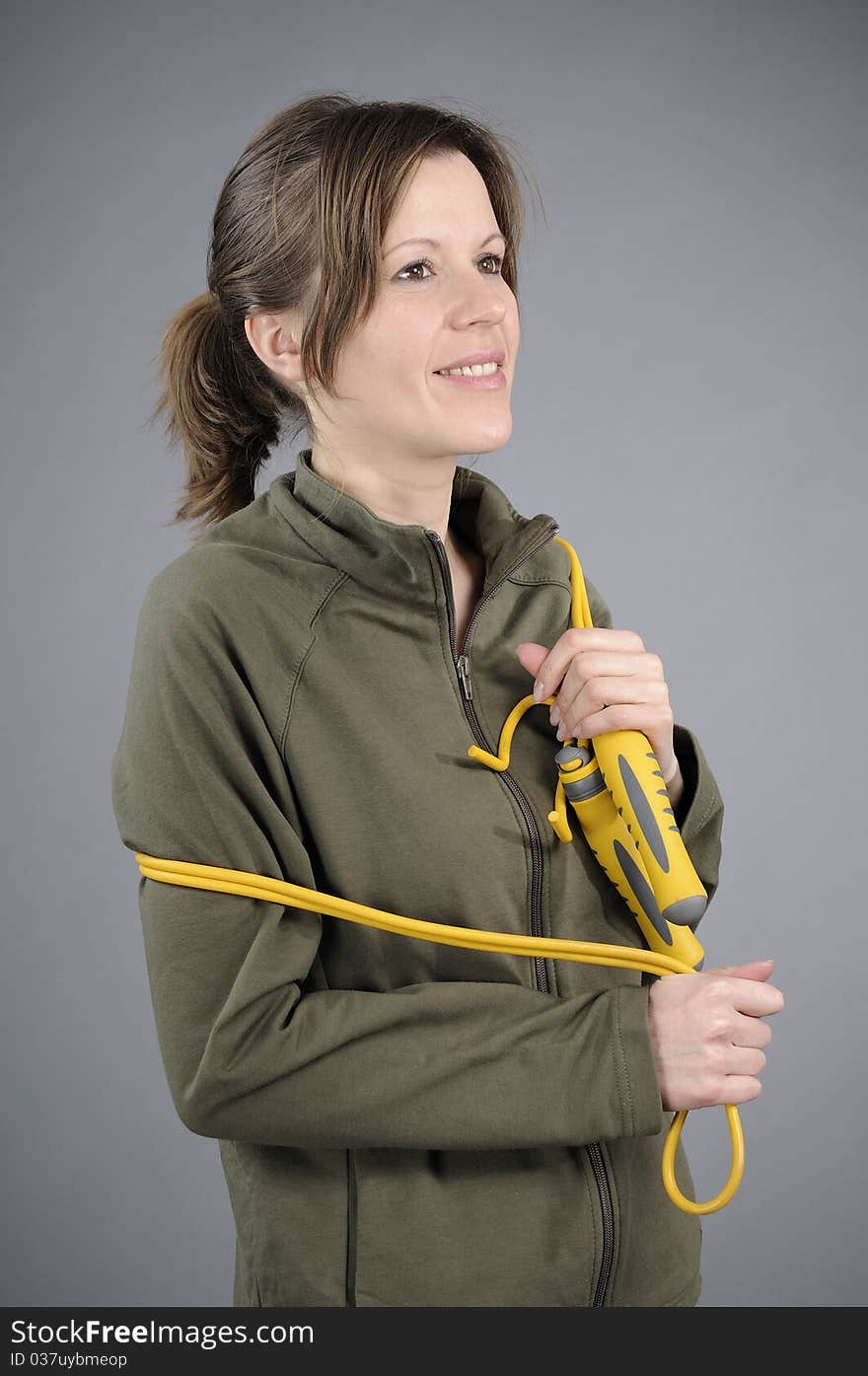 White woman posing with jumping rope. White woman posing with jumping rope