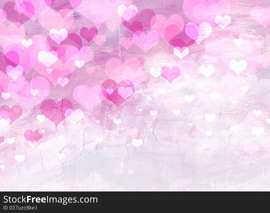 Pink hearts on hand-painted background. Pink hearts on hand-painted background.