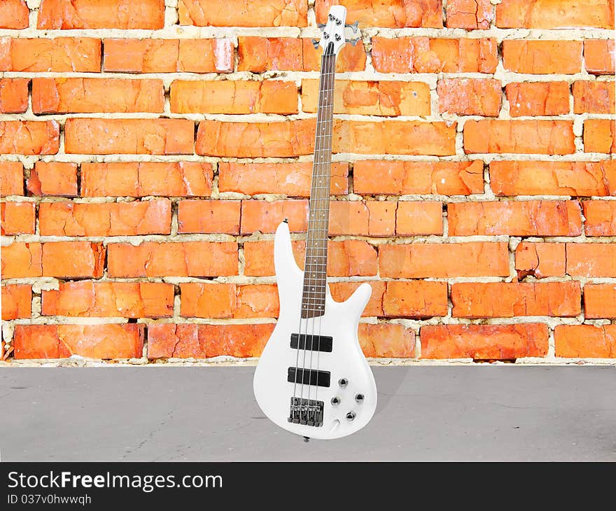 Background with the image of ruined brick wall and guitar. Background with the image of ruined brick wall and guitar