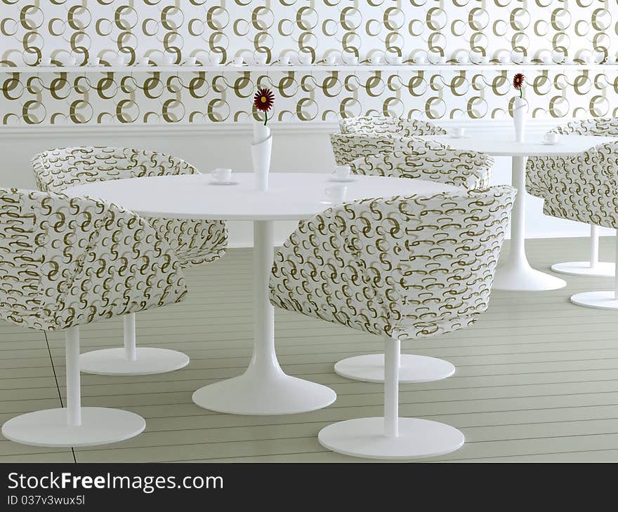 Retro interior design of cafe, 3d render