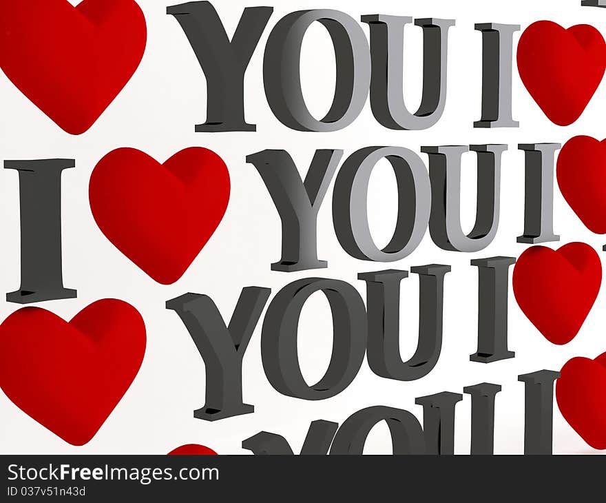 Valentine background labeled - I love you, 3d render