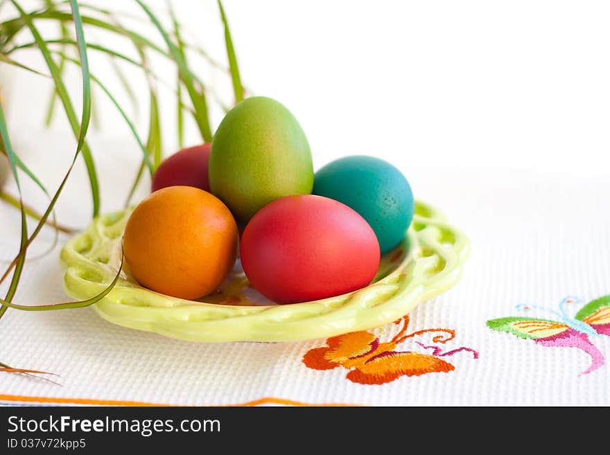 Easter eggs on a plate. Easter eggs on a plate