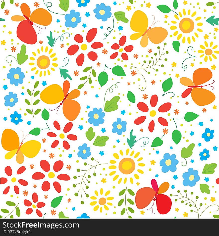 Seamless floral background with butterflys