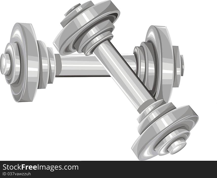 Two silver dumbbell isolated on white background. Two silver dumbbell isolated on white background