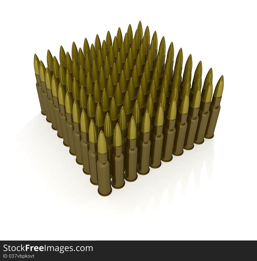 Isolated cartridges for machine gun on white background