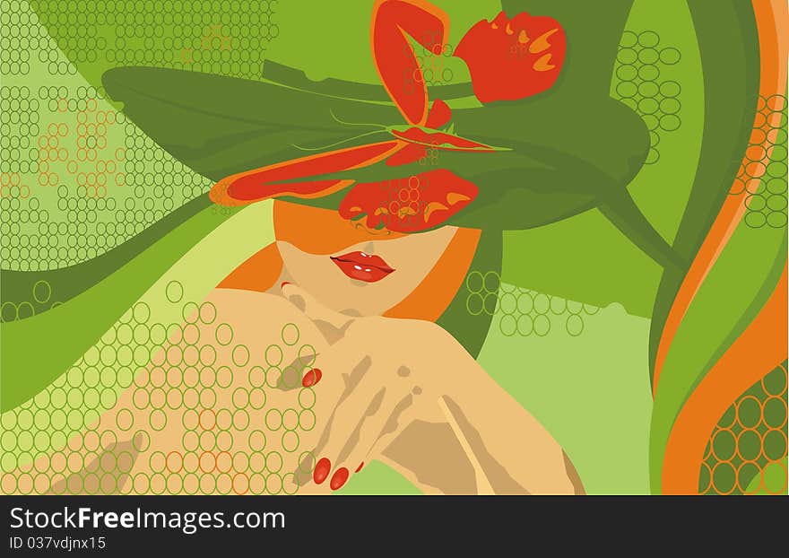 Vector illustration girl in a hat with the butterfly. Vector illustration girl in a hat with the butterfly