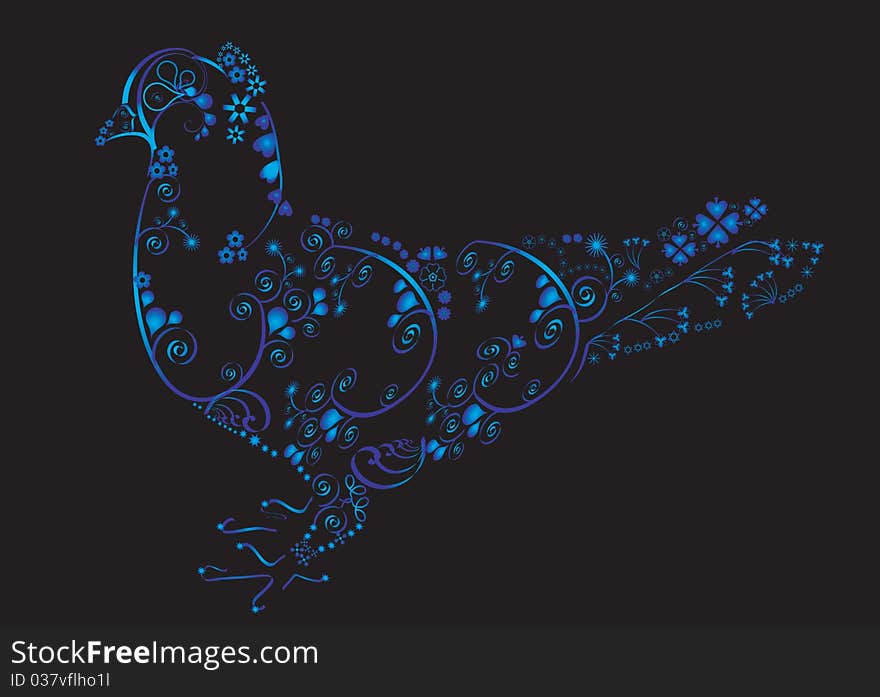 Dove illustration isolated on black background