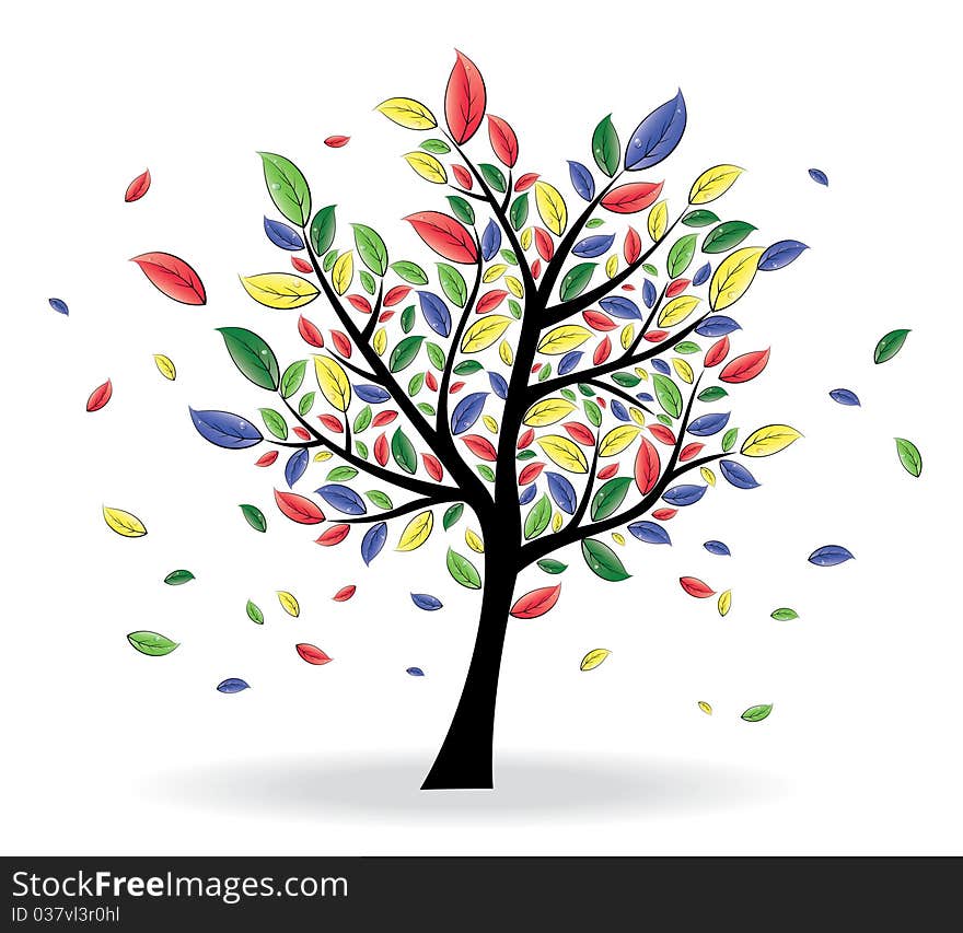 Abstract colorful tree with leaves on white