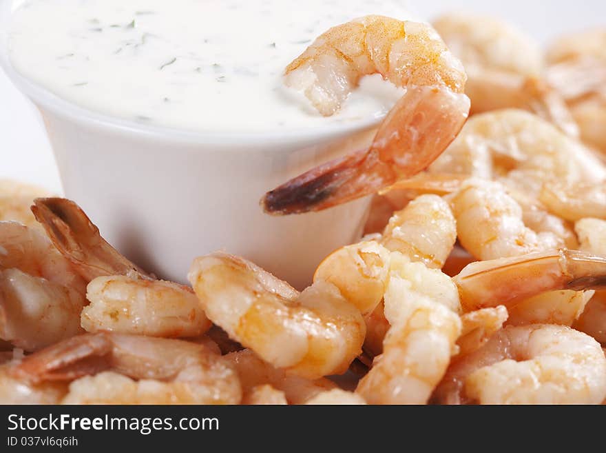 Fried shrimps on a plate and sauce