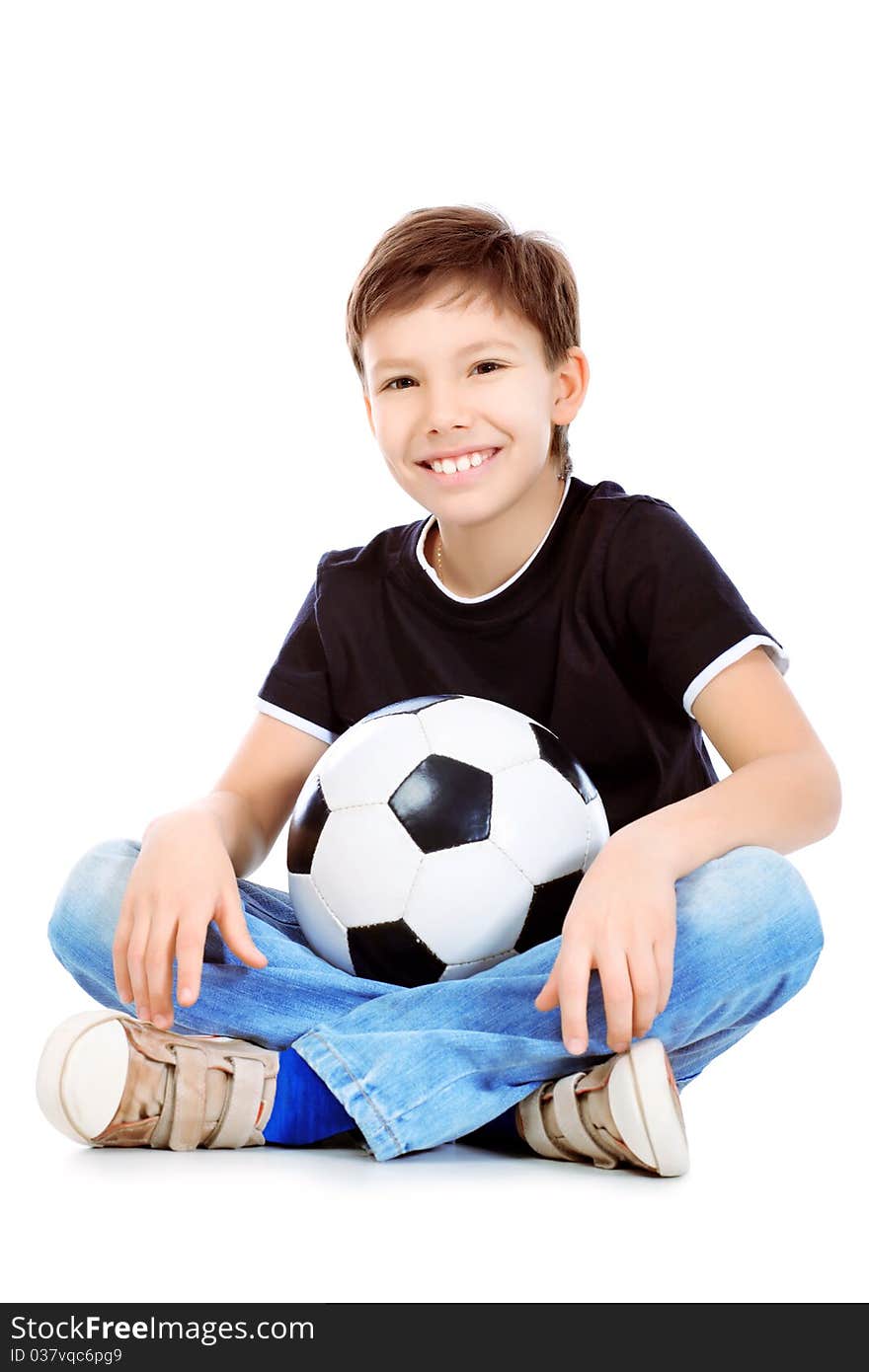 Portrait of a boy with a ball. Isolated over white background. Portrait of a boy with a ball. Isolated over white background.