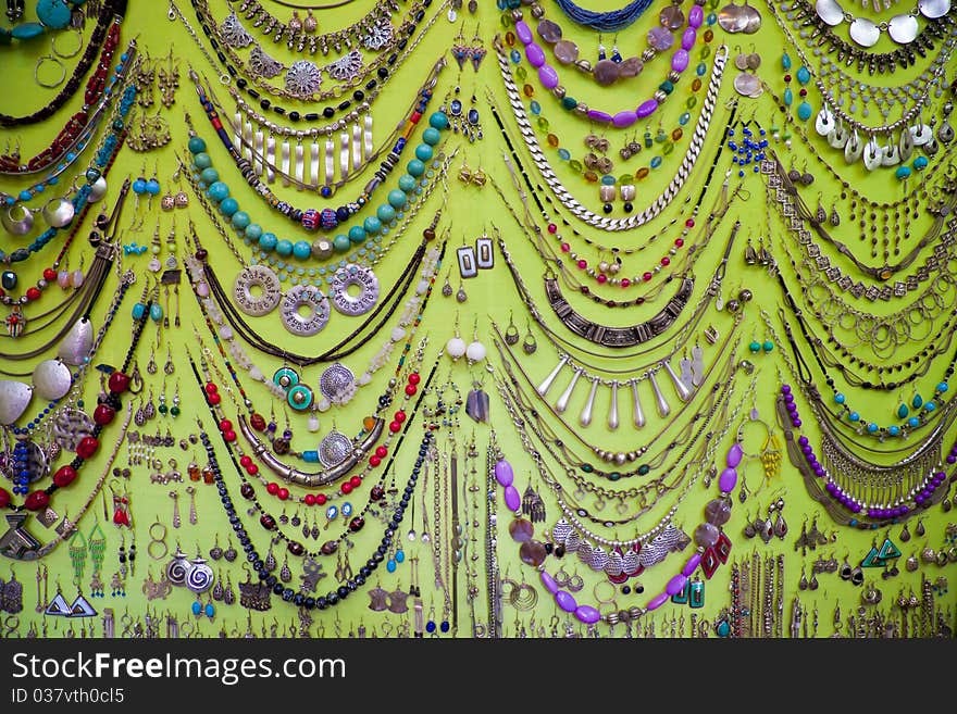 Display of Moroccan jewellery at the local market. Display of Moroccan jewellery at the local market