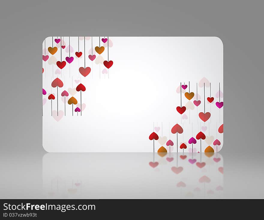 White love card with hearts of different colors over grey background