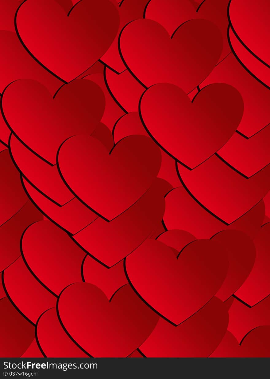 Overlapping red hearts.Love Card illustration