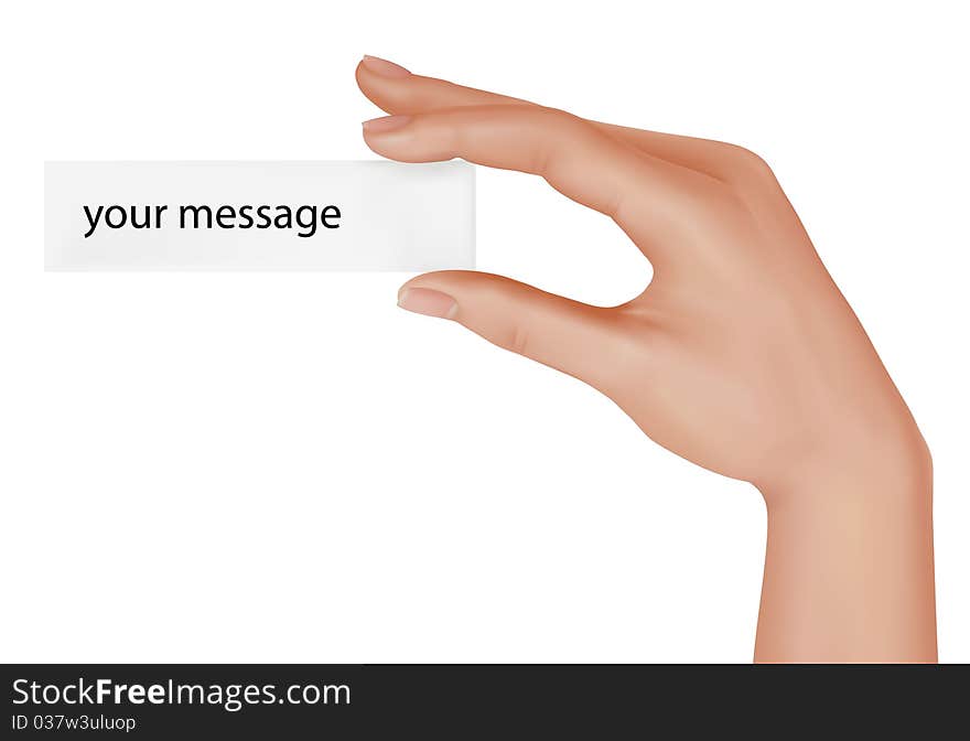 Hand holding an empty business card over white. Hand holding an empty business card over white