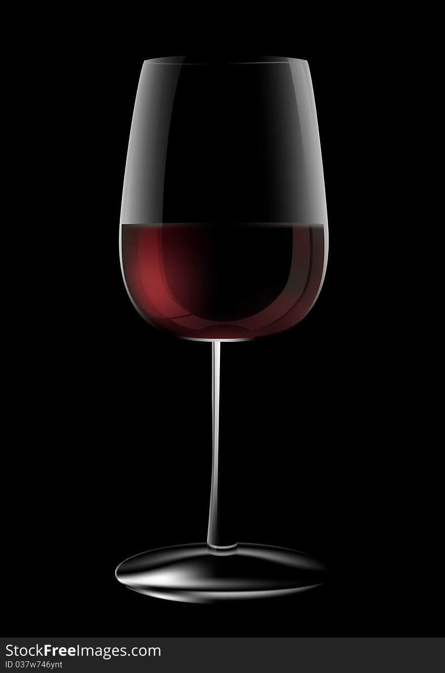 Glass of red wine on black background.