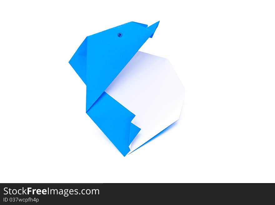 Origami penguin isolated on white