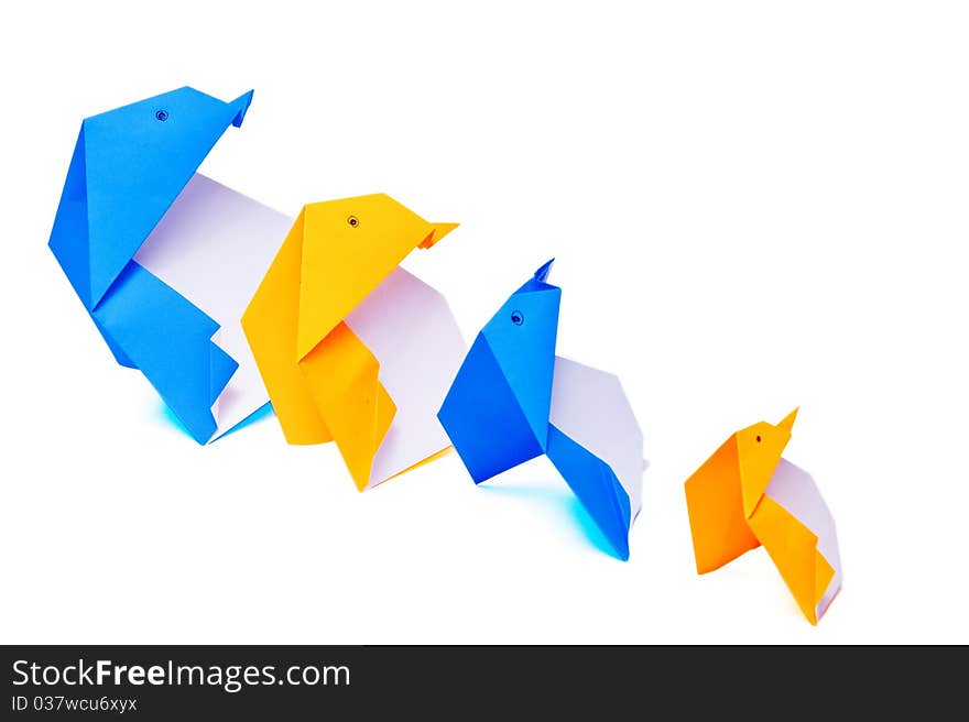 Origami penguin isolated on white