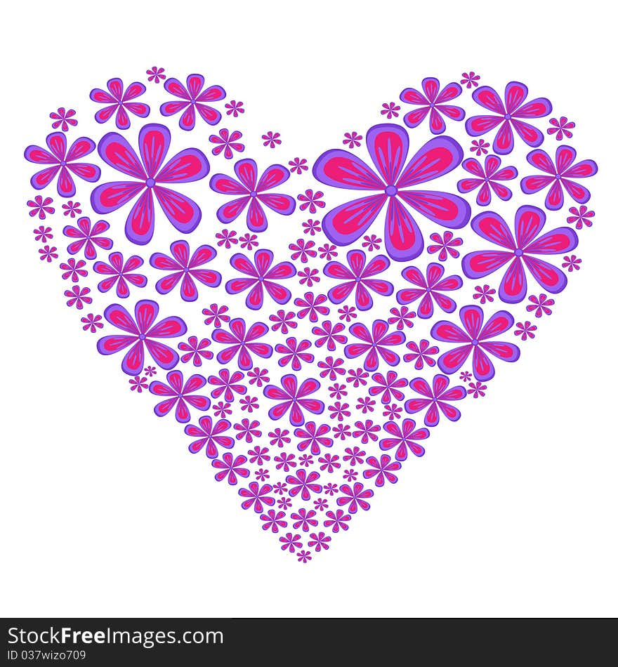 Flower in a heart shape on a white background. Flower in a heart shape on a white background