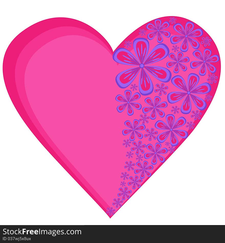 Pink heart with blue flowers on it. Pink heart with blue flowers on it