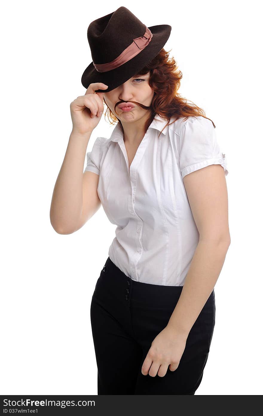 Girl makes moustaches from the hair. Girl makes moustaches from the hair