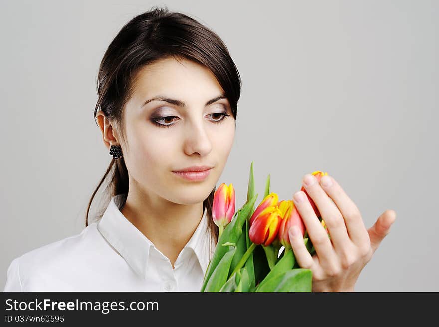 Woman with tulips