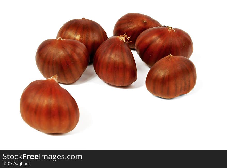 Chestnuts on white background