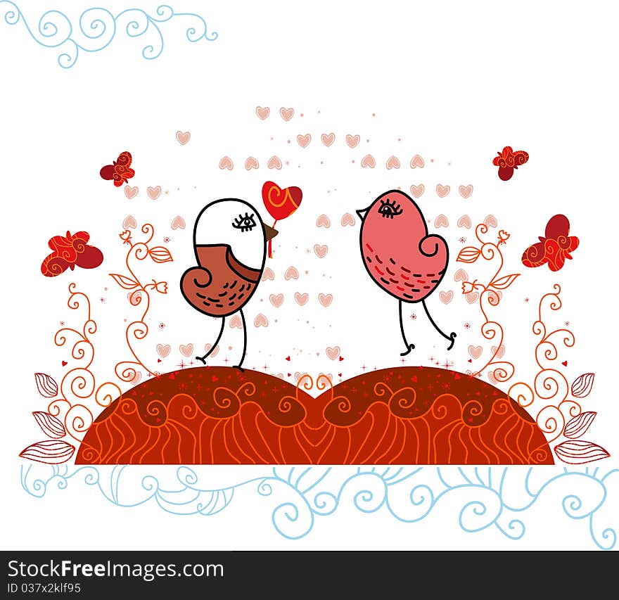 Valentine Birds In Love.