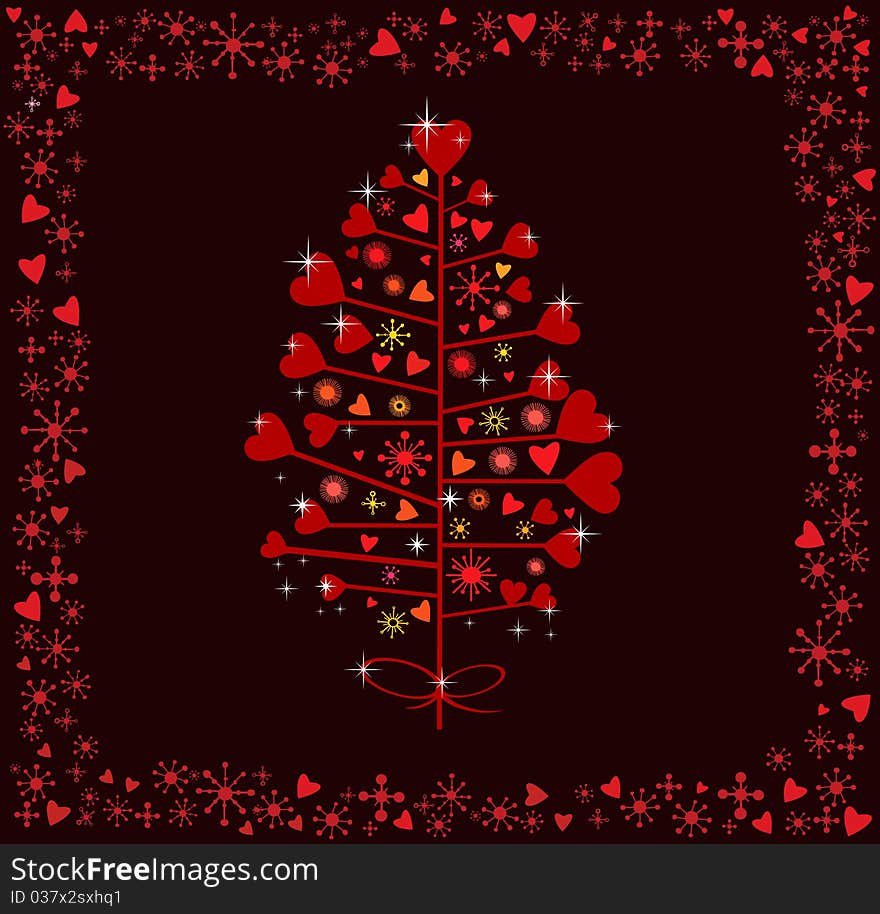 Love red tree with valentines hearts, vector. Love red tree with valentines hearts, vector.