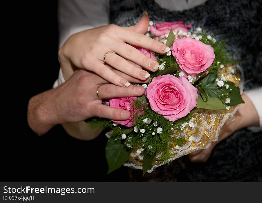 Bride and Groom Hand with Wedding Ring. Bride and Groom Hand with Wedding Ring