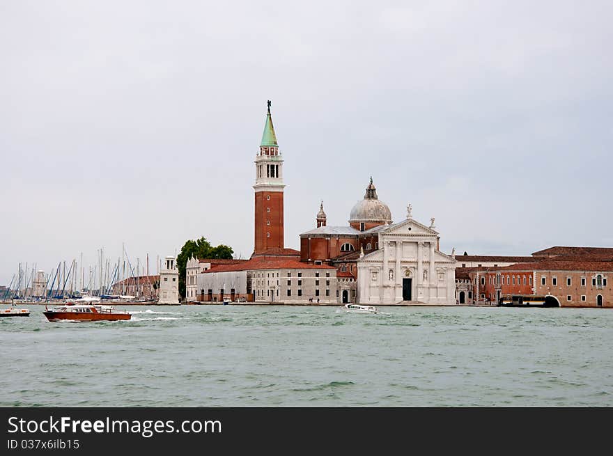 View at lagoon and San Giorgio Maggiore church in Venice, Italy